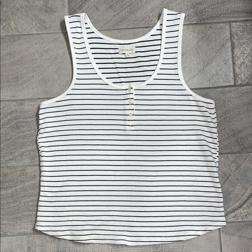 Thread & Supply Striped Henley Tank Top, Women’s Size Large